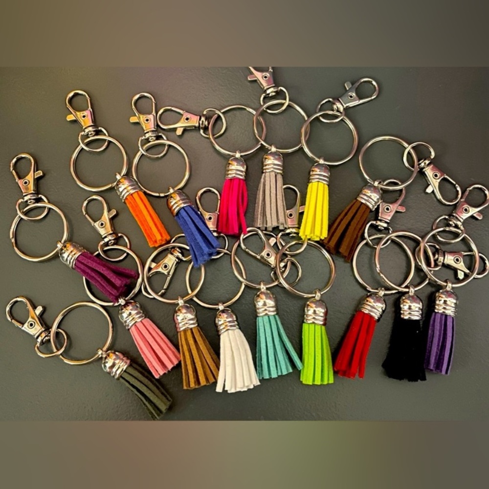 5 Leather Tassels w loops and hooks 15pcs total Swivel Hook Bag Charm/ Keychain